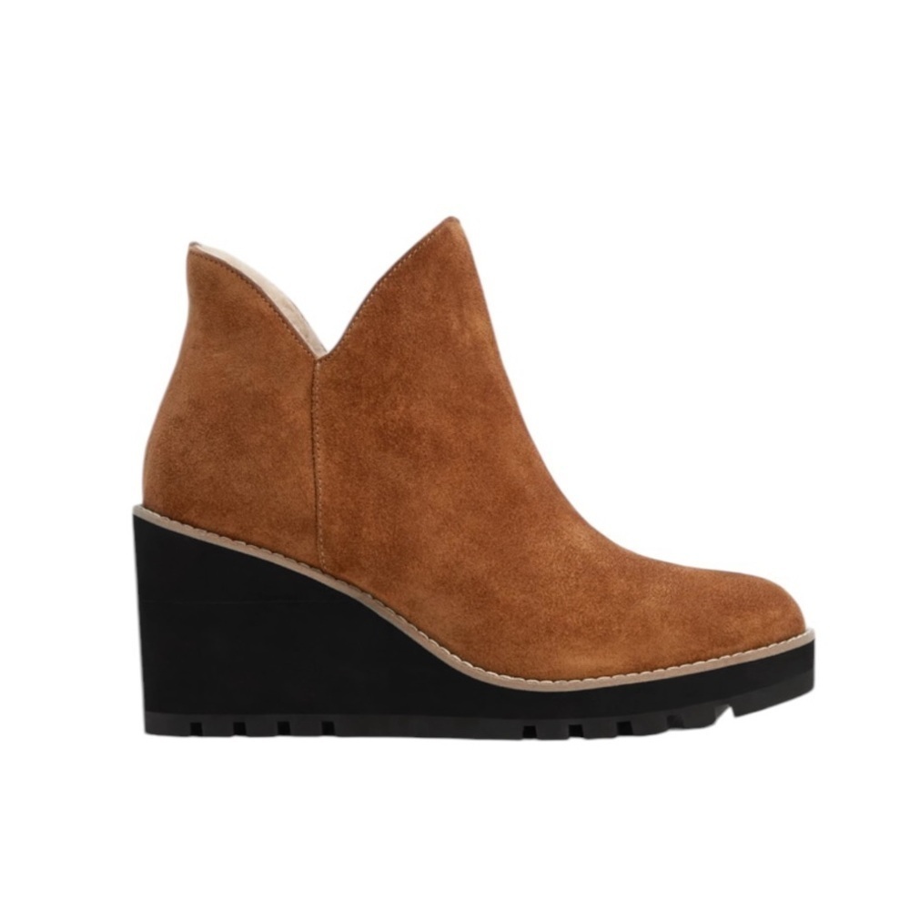 NWT Eileen Fisher Chalet Suede Wedge Bootie Chestnut Size 8.5 - Picture 14 of 14